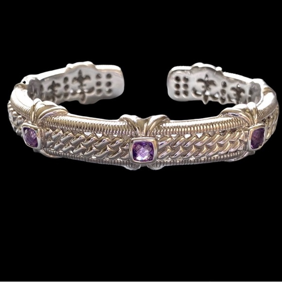 JUDITH RIPKA Bracelet Amethyst 925 Sterling Silver Hinged Cuff